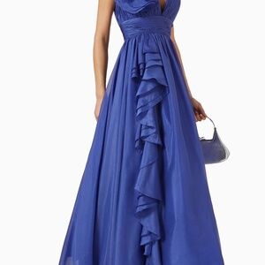 Mac Duggal Ruffle Shoulder V-Neck Chiffon Ballgown *Cobalt Blue *Evening Gown